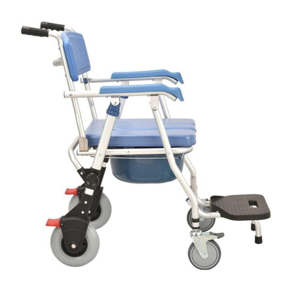 Bytrex, Medical commode wheelchair One button Folding commode chair toilet Shower Chair use as mobile toilet travel friendly easy to fold