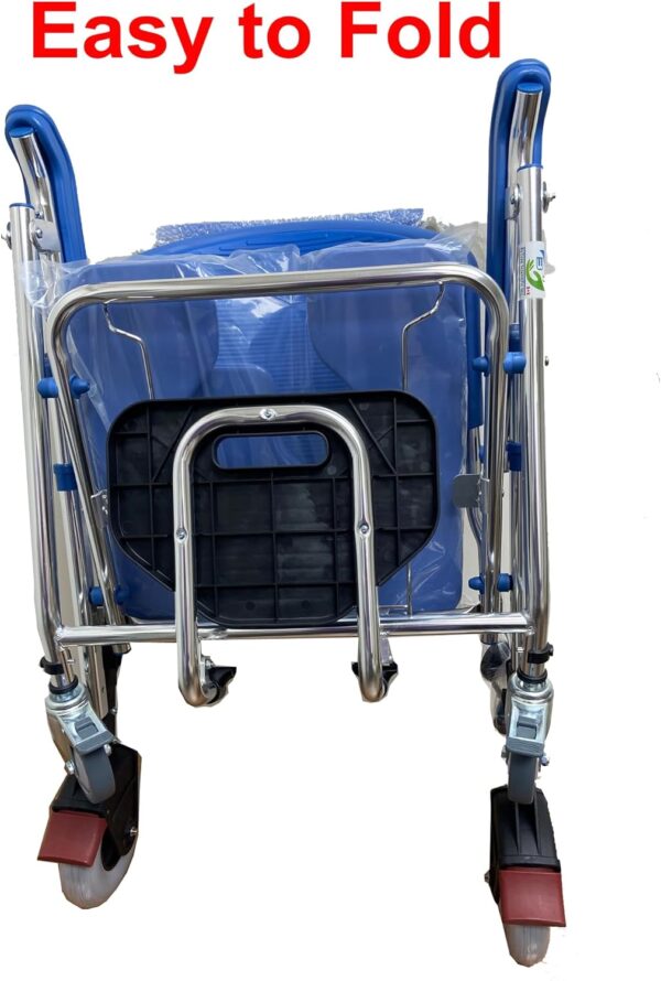 Bytrex, Medical commode wheelchair One button Folding commode chair toilet Shower Chair use as mobile toilet travel friendly easy to fold