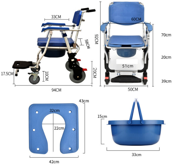 Bytrex, Medical commode wheelchair One button Folding commode chair toilet Shower Chair use as mobile toilet travel friendly easy to fold
