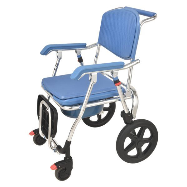 Bytrex, Aluminum Shower Wheelchair with Commode, Rolling Bedside Commode with Locking Wheels Bath Toilet Commode Chair with Detachable Bucket