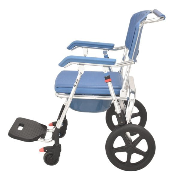 Bytrex, Aluminum Shower Wheelchair with Commode, Rolling Bedside Commode with Locking Wheels Bath Toilet Commode Chair with Detachable Bucket