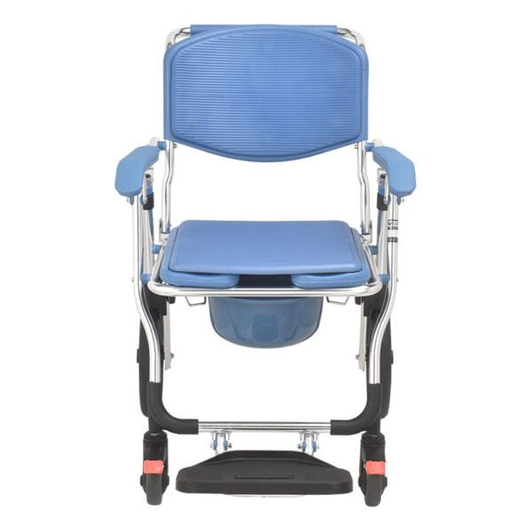 Bytrex, Aluminum Shower Wheelchair with Commode, Rolling Bedside Commode with Locking Wheels Bath Toilet Commode Chair with Detachable Bucket