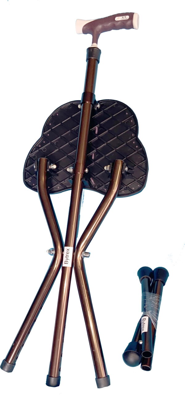 Bytrex, Walking Stick Chair Combo, Folding Cane Seat, Ergonomic Handle, Adjustable Anti- Skid Walking Stick with Stool, Lightweight Outdoor Travel Rest Stool