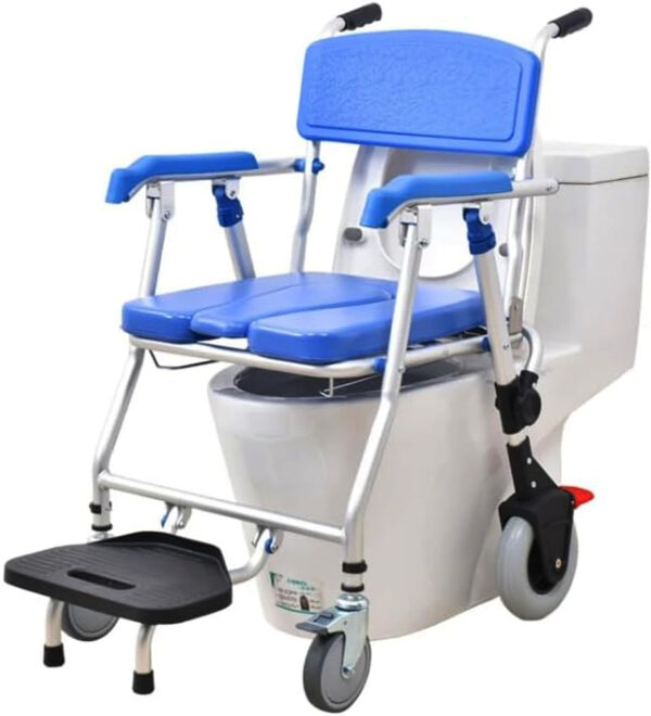 Bytrex, Medical commode wheelchair One button Folding commode chair toilet Shower Chair use as mobile toilet travel friendly easy to fold