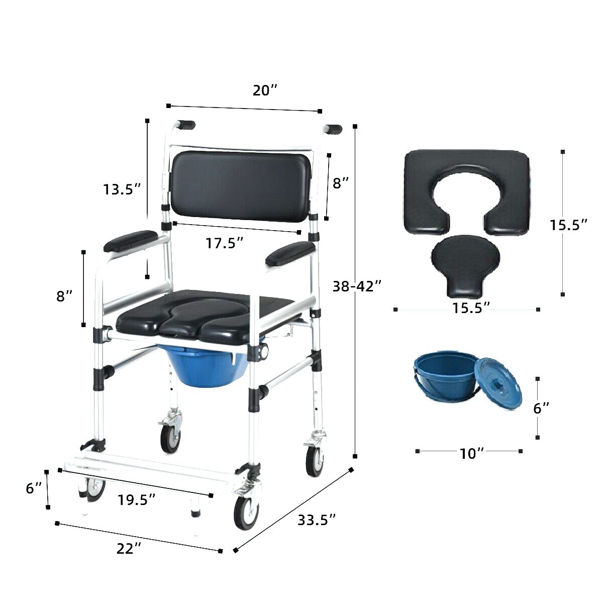 Bytrex, Commode Chair for Elderly Pregnant Woman Movement Aluminum Alloy Antidumping Collapsible Sponge Cushion Toilet Chair