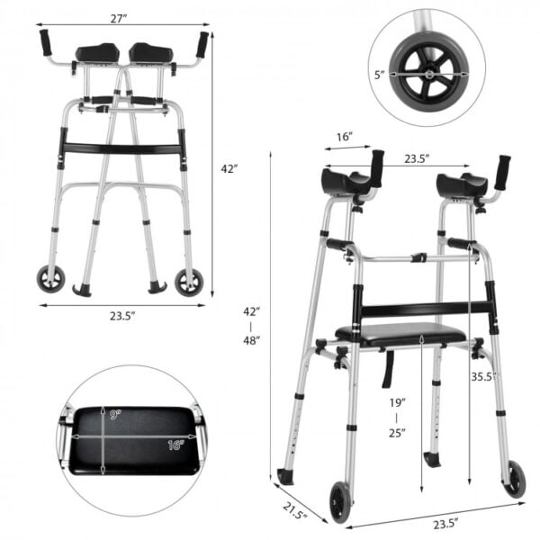 Bytrex, Height Adjustable Rolling Walker With Armrest Pad