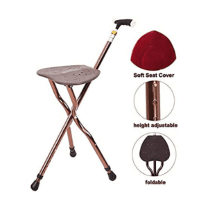 Bytrex, Adjustable Aluminum Bariatric Folding Walking 3-Legged Cane with Seat