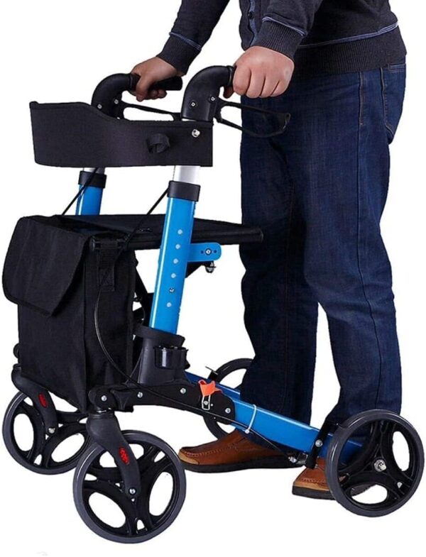 Bytrex, Foldable Four Wheel Aluminum Walker Rollator with Fold Up Removable Back