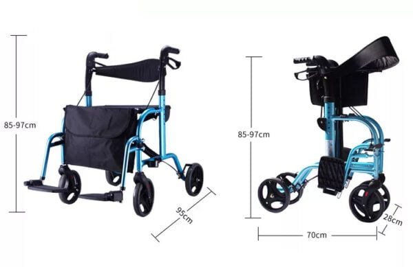Bytrex, Popular Euro Style Aluminum Adjustable Rollator Walker with Detachable and Swing Away Footrests