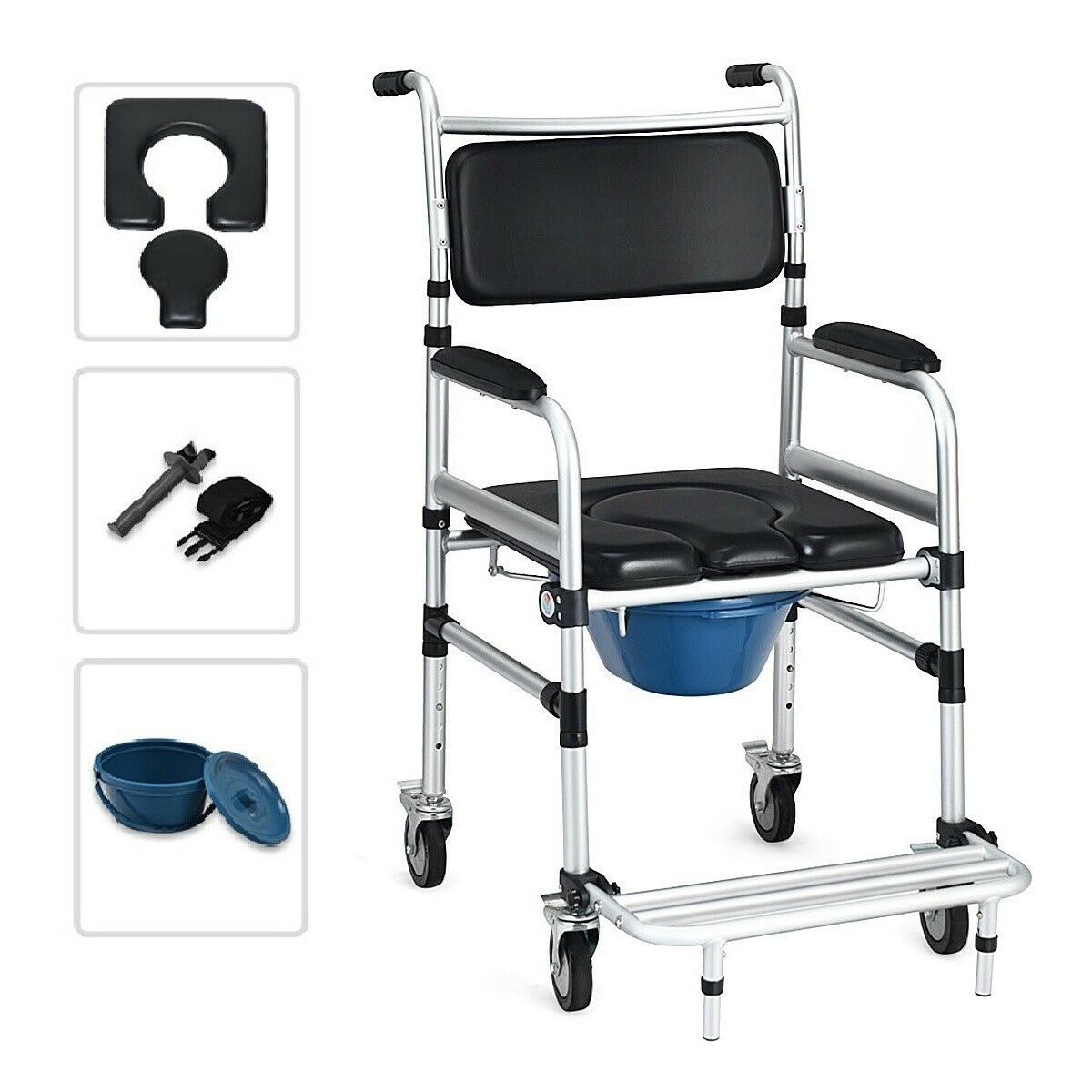 Bytrex, Commode Chair for Elderly Pregnant Woman Movement Aluminum Alloy Antidumping Collapsible Sponge Cushion Toilet Chair
