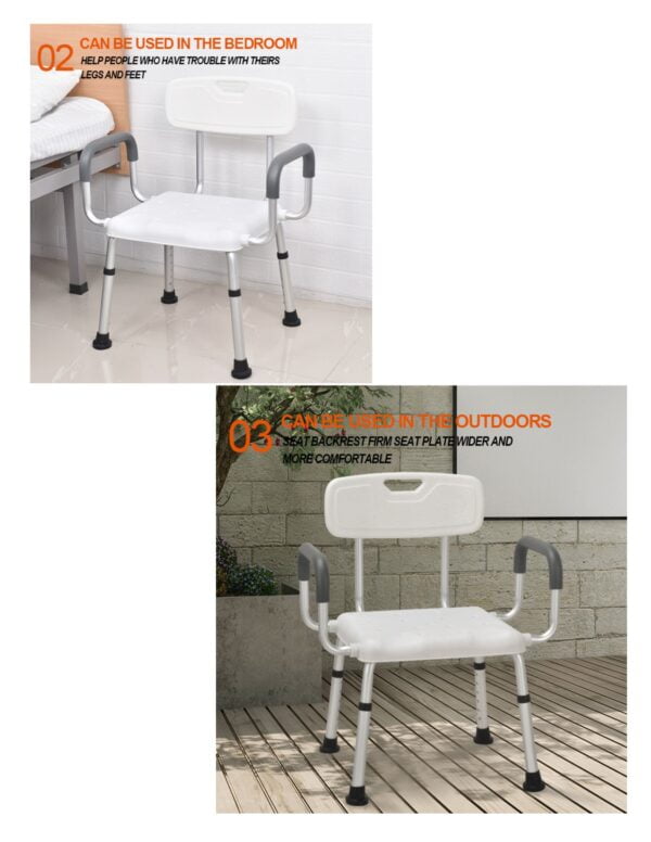 Bytrex, Bath Chair with Handle, Shower Chair, Easy to assemble, no tools required, Aluminum, Height Adjustable, Anti Slip for Safety