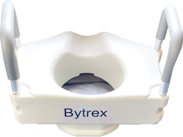 Bytrex, Raised Toilet Seat with Removable Arms provides a 4 inch rise with features removable integral armrests, Fits most of Toilets, White Color