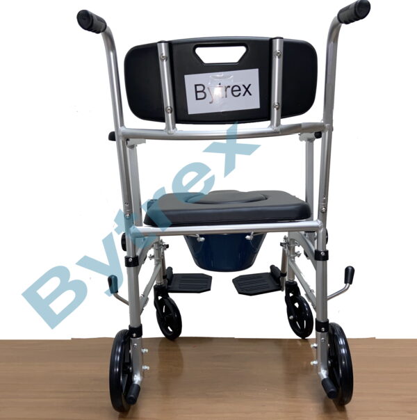 Bytrex, Commode Shower Chair, Transport chair, Bedside toilet chair, Wheelchair 4 in 1 Padded Toilet Seat, with 4 Brakes, Removable Pedal, Adjustable armrest, PU Commode Seat and Pail 280lb