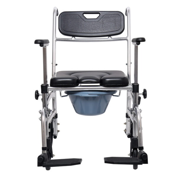 Bytrex, Commode Shower Chair, Transport chair, Bedside toilet chair, Wheelchair 4 in 1 Padded Toilet Seat, with 4 Brakes, Removable Pedal, Adjustable armrest, PU Commode Seat and Pail 280lb