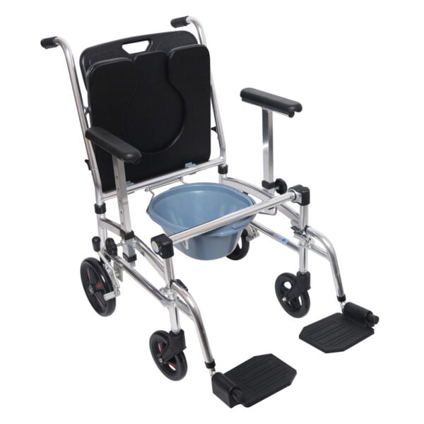 Bytrex, Commode Shower Chair, Transport chair, Bedside toilet chair, Wheelchair 4 in 1 Padded Toilet Seat, with 4 Brakes, Removable Pedal, Adjustable armrest, PU Commode Seat and Pail 280lb