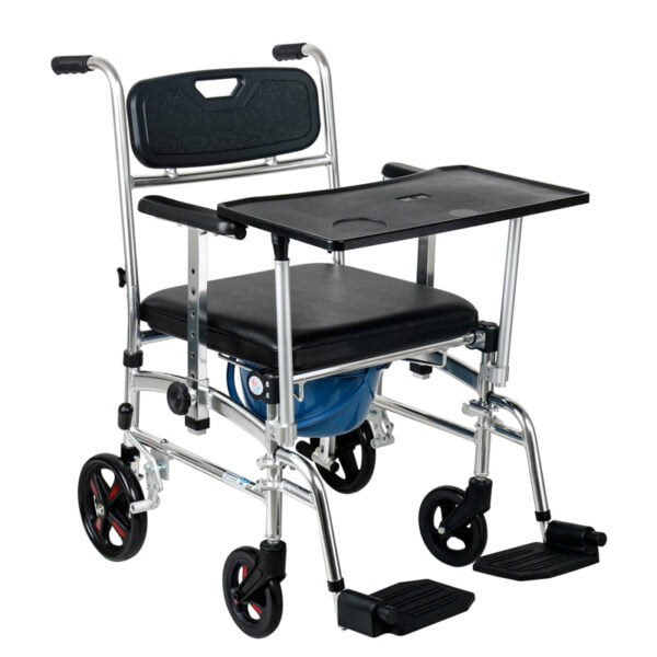Bytrex, Commode Shower Chair, Transport chair, Bedside toilet chair, Wheelchair 4 in 1 Padded Toilet Seat, with 4 Brakes, Removable Pedal, Adjustable armrest, PU Commode Seat and Pail 280lb