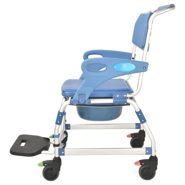 Bytrex - Medical Wheeled Shower Commode Chair, Mobile Bedside Commode Over Toilet Chair with Padded Seat water-proof seat Armrests and footrest can be flip-up
