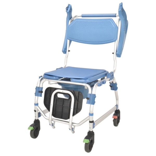 Bytrex - Medical Wheeled Shower Commode Chair, Mobile Bedside Commode Over Toilet Chair with Padded Seat water-proof seat Armrests and footrest can be flip-up