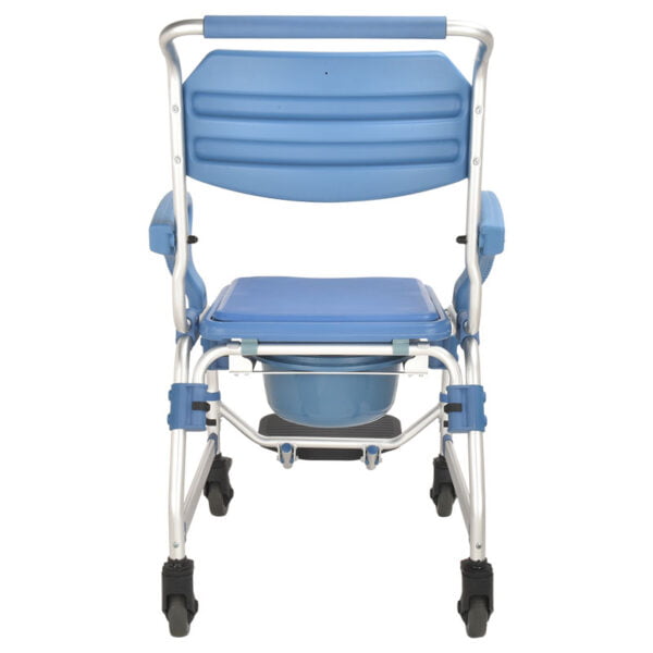 Bytrex - Medical Wheeled Shower Commode Chair, Mobile Bedside Commode Over Toilet Chair with Padded Seat water-proof seat Armrests and footrest can be flip-up