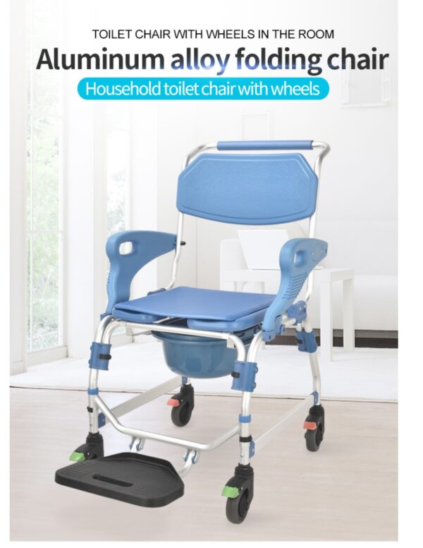 Bytrex - Medical Wheeled Shower Commode Chair, Mobile Bedside Commode Over Toilet Chair with Padded Seat water-proof seat Armrests and footrest can be flip-up