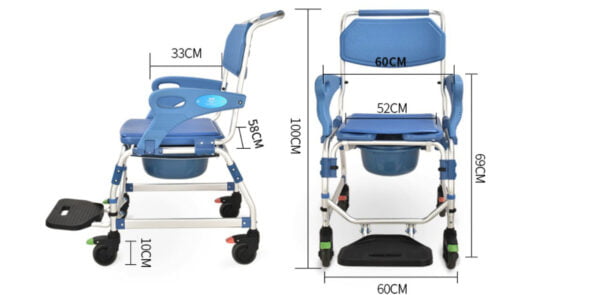 Bytrex - Medical Wheeled Shower Commode Chair, Mobile Bedside Commode Over Toilet Chair with Padded Seat water-proof seat Armrests and footrest can be flip-up