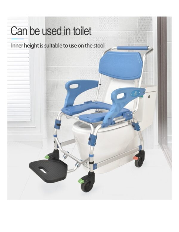 Bytrex - Medical Wheeled Shower Commode Chair, Mobile Bedside Commode Over Toilet Chair with Padded Seat water-proof seat Armrests and footrest can be flip-up